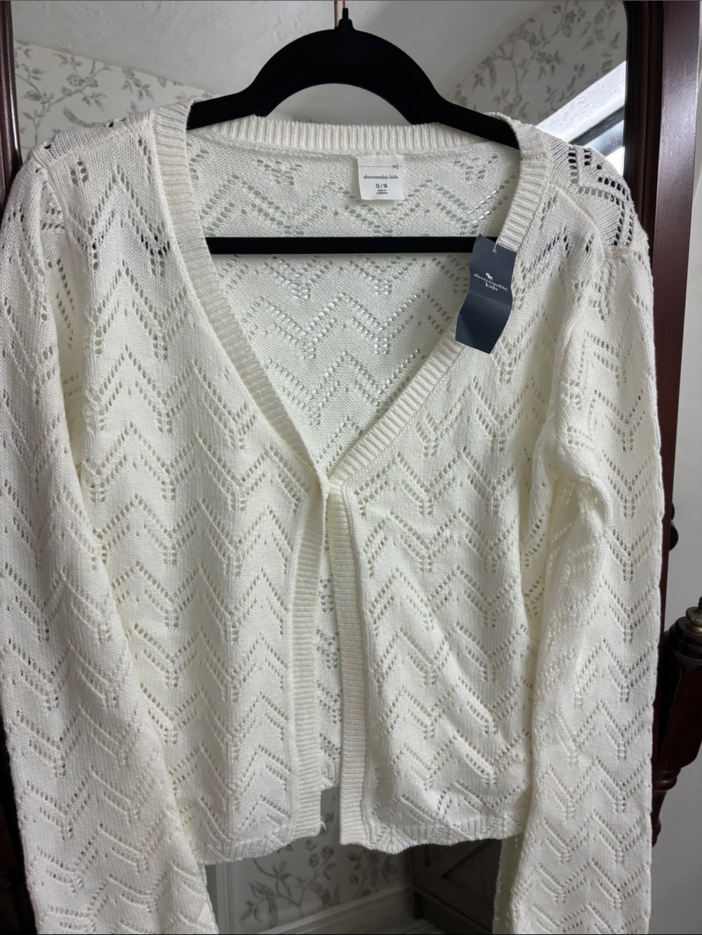 abercrombie kids Cream Openwork V-Neck Button Cardigan